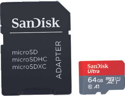 Carte microSDXC SanDisk Ultra classe 10 A1 U1 (64 Go) + Adaptateur SD