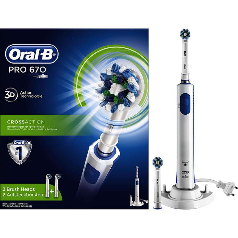Brosse à dents électrique Oral-B Pro 670 Crossaction (via 20€ sur la carte + 7€ ODR)