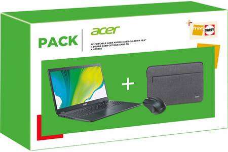 Pack PC Portable 15.6" Acer Aspire A315-56-33WN (i3-1005G1, 8Go RAM, 256Go SSD) + Souris sans fil + Housse