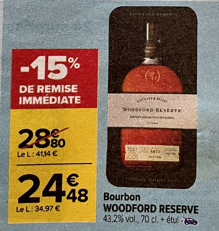 1 Bouteille de Whiskey Woodford Reserve Straight Bourbon - 70cl