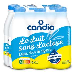 Pack de 6 Bouteilles de Lait Candia sans lactose - 6x1L (via 1.73€ ODR Shopmium + BDR de 1.10€)