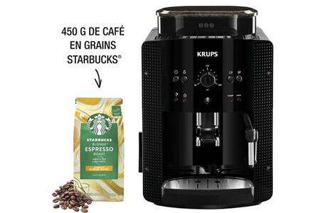 Machine expresso avec broyeur Krups YY4540FD (Noir) + 1 paquet café grains Starbucks