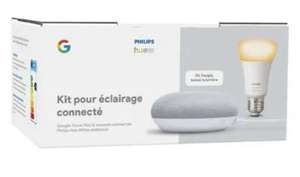 Pack Enceinte connectée Google Home Mini + Ampoule connectée Philips Hue White Ambiance