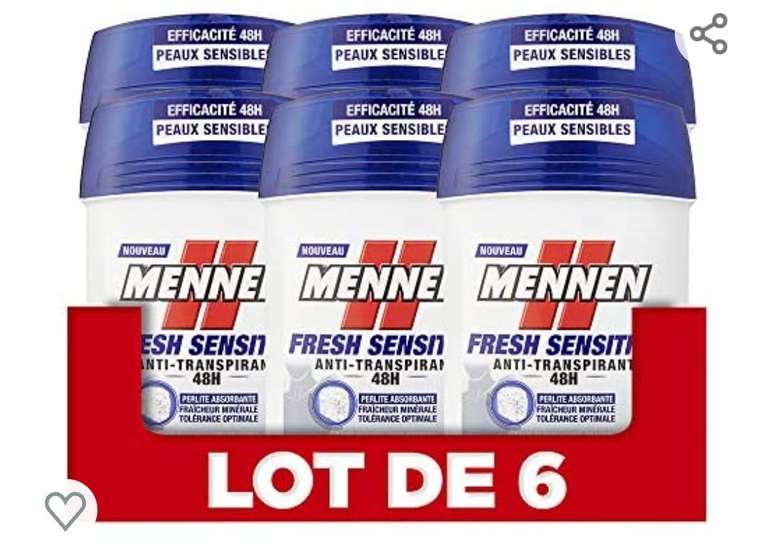 Lot de 6 déodorants stick pour homme Mennen Fresh Sensitive Anti-Transpirant Efficacité 48h - 6 x 50 ml