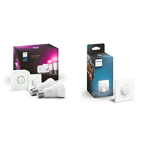 Pack De Démarrage Philips Hue : 2 Ampoules White and Color E27 + 1 Pont de Connexion + 2 Interrupteurs Smart Button