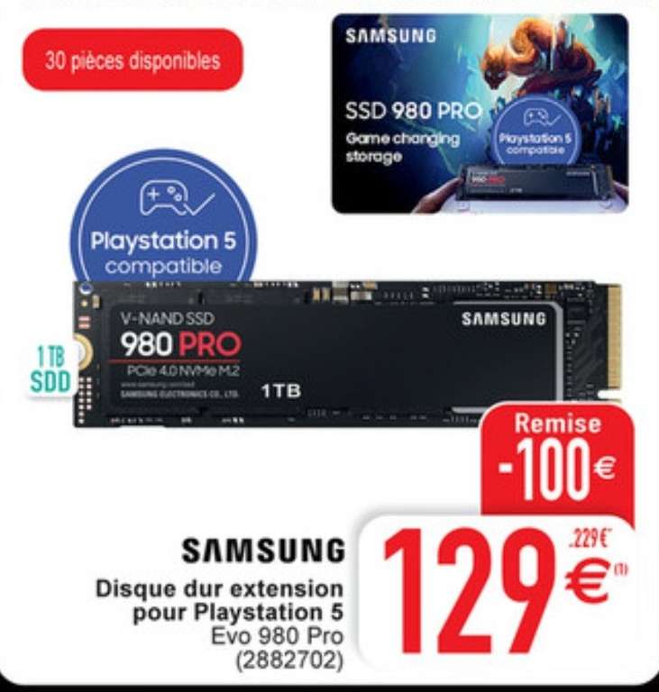 SSD interne M.2 Samsung Evo 980 Pro - 1 To, compatible PS5 (frontaliers Luxembourg)