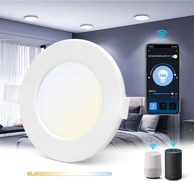 Spot LED Wi-Fi Aigostor - 6W, Dimmable, couleur blanc chaud/froid, 820lm, 3000-6500K, Compatible Alexa et Google (vendeur tiers)