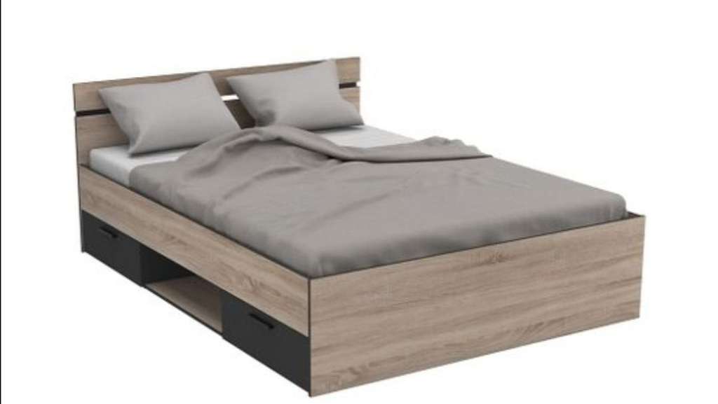 Structure de lit avec rangements Michigan - 140x190 cm, style industriel imitation chene brossé et noir