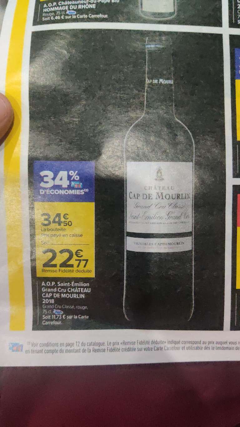 Bouteille de vin aop saint emilion grand cru chateau cap de mourlin 2018 (via 11.73€ fidélité)
