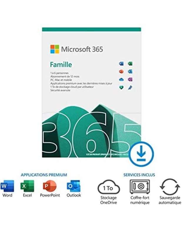 Abonnement de 12 Mois à Microsoft 365 Famille 2020 - 6 utilisateurs, 1 appareil sur PC/MAC/Chromebook (Dématérialisé)