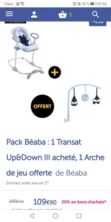 Transat Up & Down III de Béaba (+21,98€ offerts en bon achat)