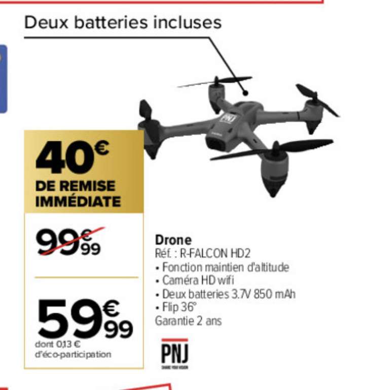 Pack drone quadricoptère R-Falcon HD2 - caméra HD, avec 2 batteries 850 mAh