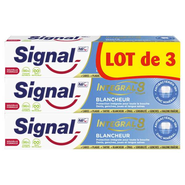 Lot de 3 dentifrices Signal Integral 8 - 3x75mL (via 3,84€ sur la carte fidélité)