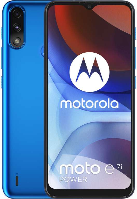 Smartphone 6.5" Motorola Moto e7i Power - HD+, SC9863A, 2 Go de RAM, 32 Go, 13+2 Mpix, 5000 mAh, Android 10 Go, bleu ou rouge