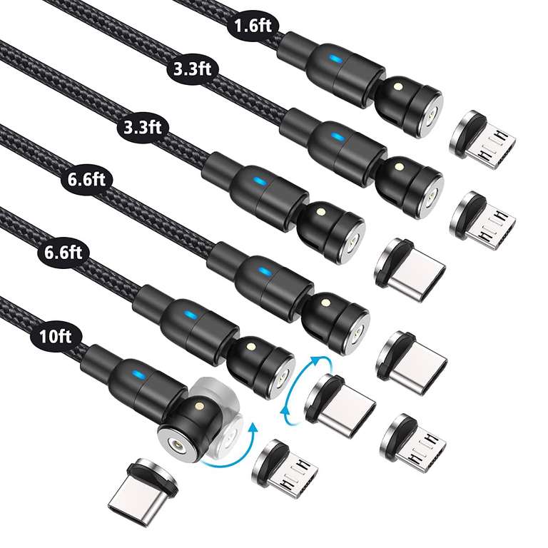 Lot de 6 Cables USB magnétiques - 0.5 + 2x 1 + 2x 2 + 3m (vendeur tiers)