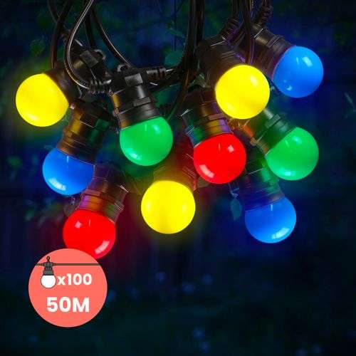 Guirlande Guinguette LED RGB - 50m, 100 ampoules (skylantern.fr)