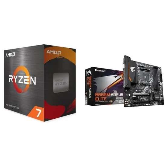 Pack processeur AMD Ryzen 7 5800X (3.8 GHz, Mode Turbo à 4.7 GHz) + carte mère Gigabyte B550M Aorus Elite
