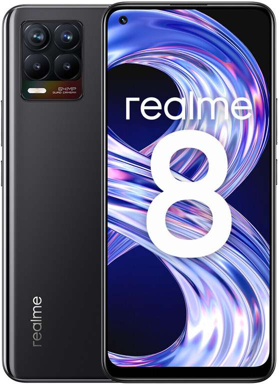 Smartphone 6.4" Realme 8 - full HD+ Super AMOLED, Helio G95, 6 Go de RAM, 128 Go, noir