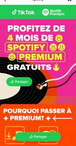 [Nouveaux abonnés] 4 mois de Spotify Premium gratuit via l'application TikTok