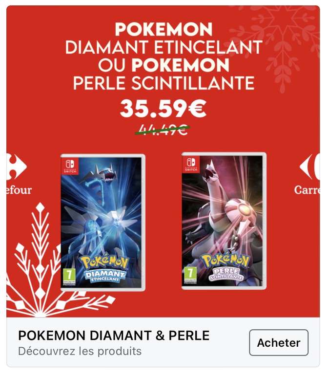 Pokémon Diamant Étincelant ou Perle Scintillante sur Nintendo Switch (via 8.9€ sur la carte)