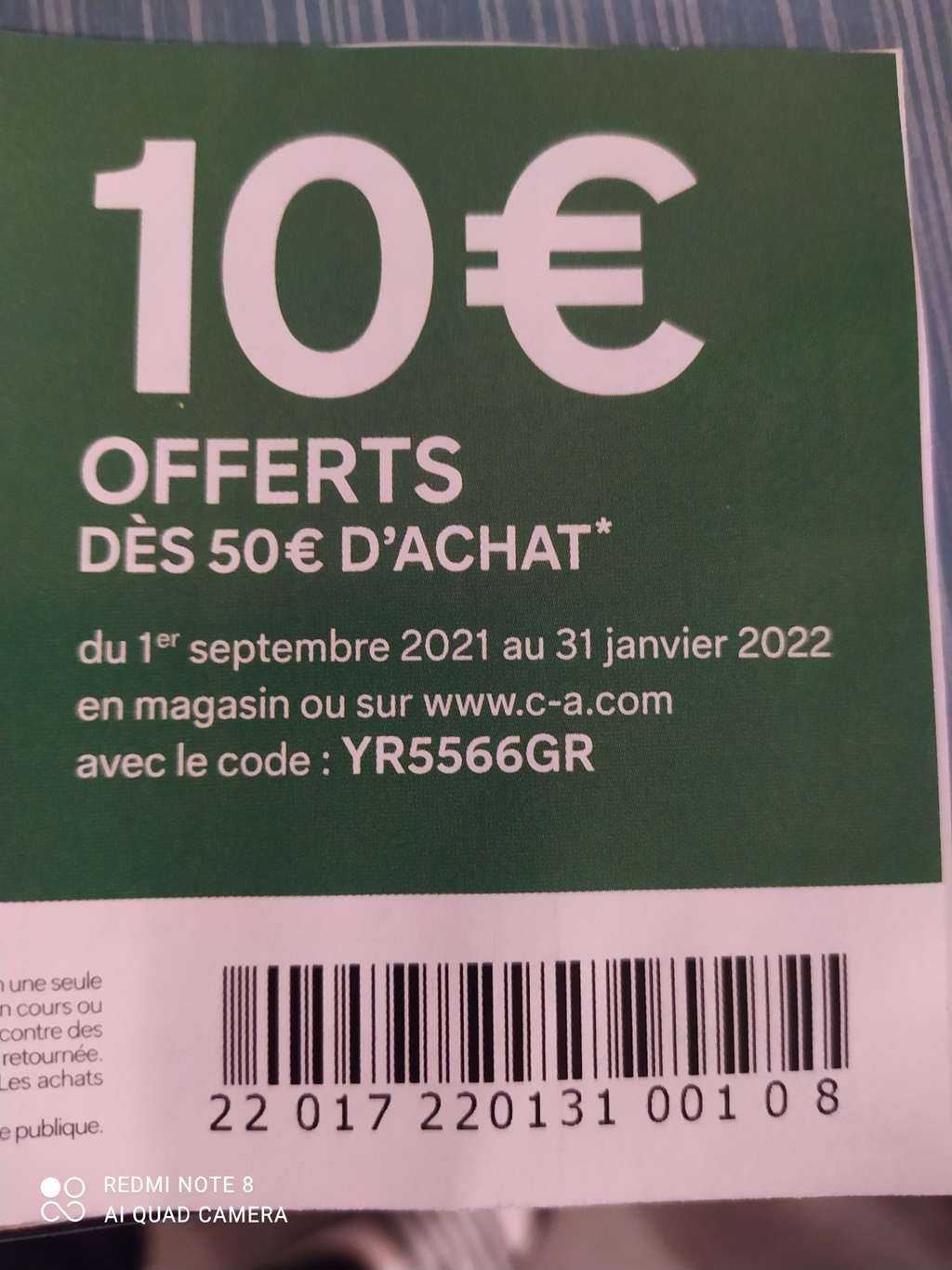10€ dès 50€ d'achat en magasin ou sur le site internet (hors promotions & soldes)