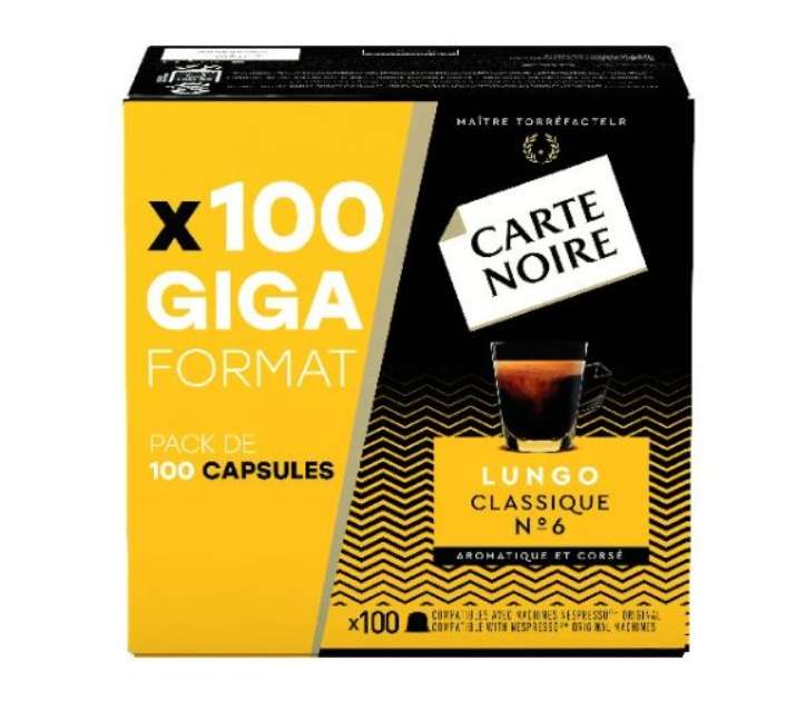 Lot de 100 capsules de café Carte Noire Lungo Classique ou Espresso Intense
