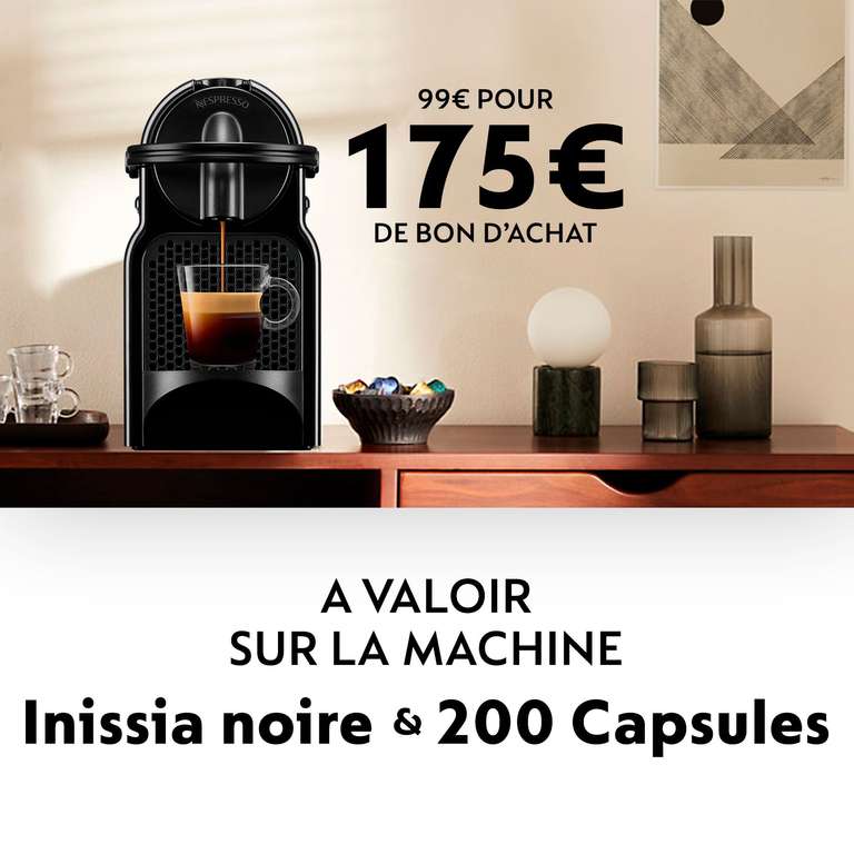 Bon d'achat de 175€ à valoir sur un pack cafetière Krups Nespresso Inissia + lot de 200 capsules Original sur le site Nespresso.com