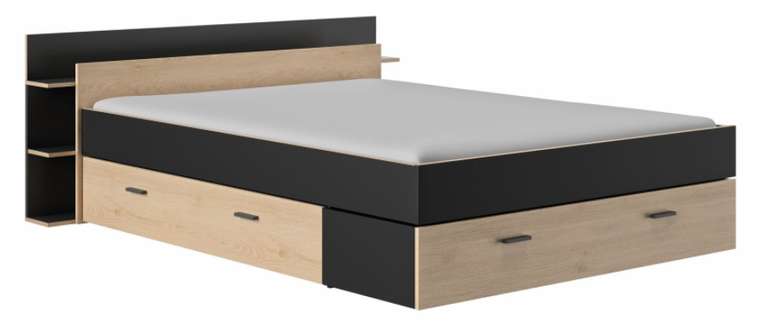 Cadre de lit avec rangements Tonight - 140 x 190 cm, Style industriel, Imitation chêne et noir