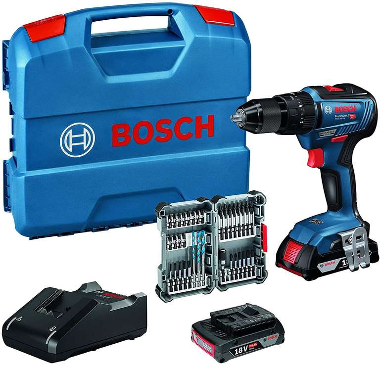 Coffret perceuse-visseuse à percussion Bosch GSB 18V-55 06019H5306 (18 V) chargeur + 2 batteries 2.0 Ah + Set accessoires 35 pièces + L case