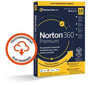Logiciel antivirus Norton 360 Premium 2022 - License 1 an (10 appareils), VPN, 75 Go Stockage Cloud (Dématérialisé)
