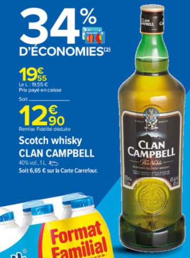 Sélection d'articles en Promotions - Ex: Bouteille de Whisky Clan Campbell - 1L (via 6,65€ sur la Carte de Fidélité)
