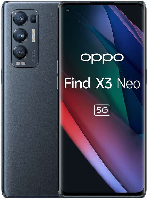 Smartphone 6.55" Oppo Find X3 Neo 5G - full HD+ AMOLED 90 Hz, SnapDragon 865, 12 Go de RAM, 256 Go, noir