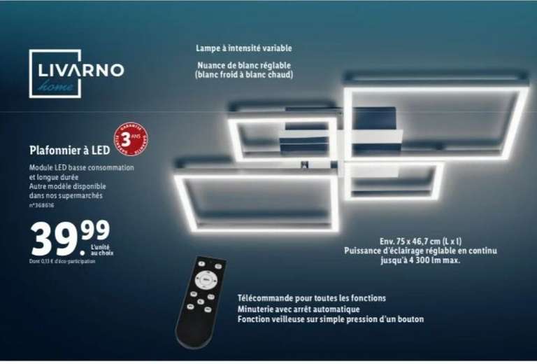 Plafonnier à LED Livarno Home avec Télécommande - 4300lm
