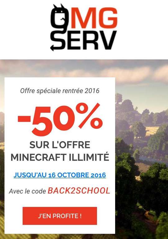 50% de réduction sur les serveurs Minecraft Illimité