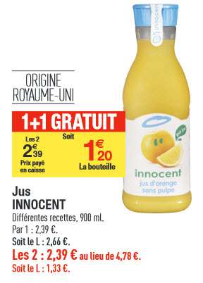 2 jus de fruits Innocent (Avec Shopmium)