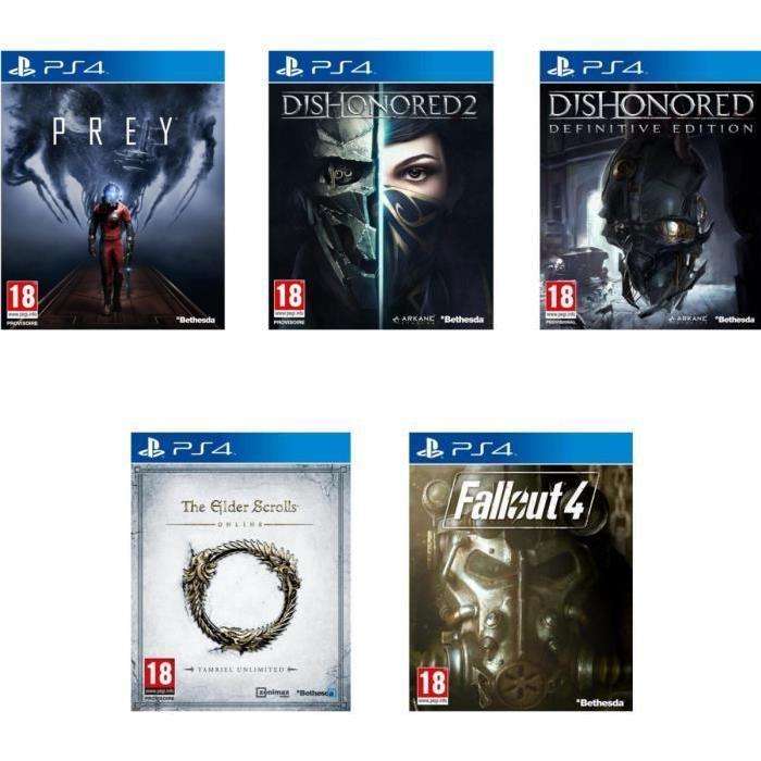 Prey + Dishonored 2 + Dishonored: Definitive Edition (dématérialisé) + The Elder Scrolls Online: Tamriel Unlimited + Fallout 4 sur PS4  (via l'application)