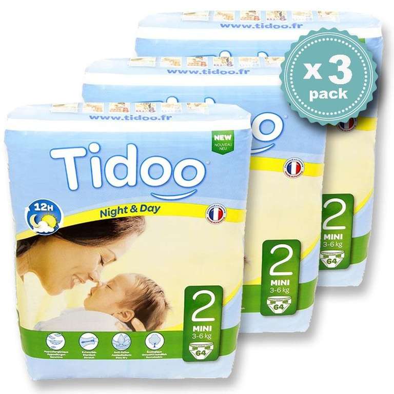 3 paquets de couches jetables écologiques Tidoo - 3 à 6 kg