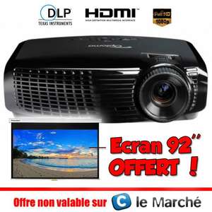 Vidéo projecteur Optoma HD131XE - Full HD 3D + Ecran 92" Optoma DS-9092PMG+