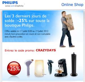 25% de remise sur tout le site Philips + Livraison gratuite