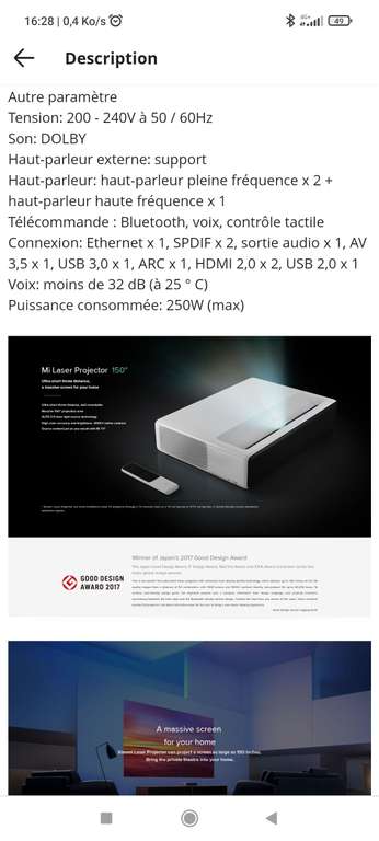 Projecteur Iaser Xiaomi Mijia ALPD3.0 MJJGYY02FM (Entrepôt HK)
