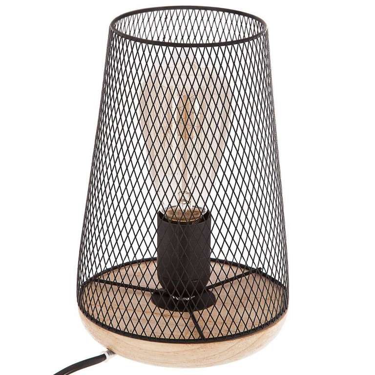 Lampe "Zely" Noire Atmosphera - Métal et Bois, H23 cm