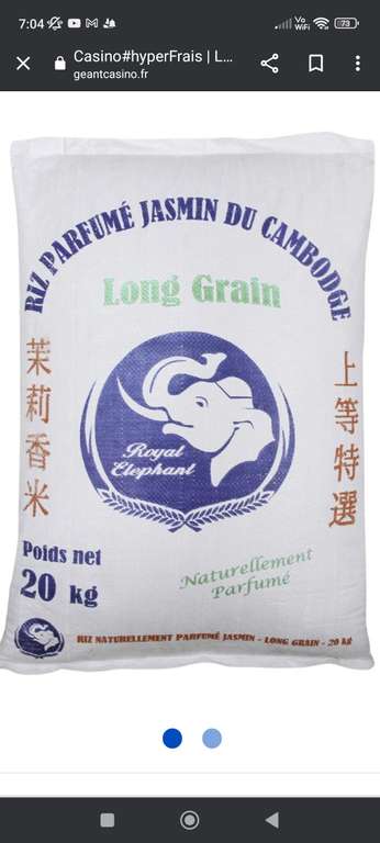 Sac de riz long grain parfumé jasmin Royal Elephant - 20 Kgs (abonnés CMAX 19,48€)