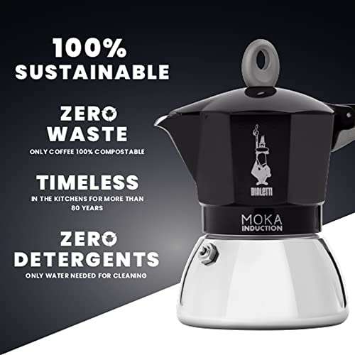 Moka à induction Bialetti - marmite à moka, adaptée à tous les types de cuisinières, 4 tasses d'espresso (190 ml), noir
