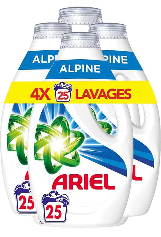 Lot de 4 bidons lessive liquide Ariel Alpine - 1250ml (Membre Prime via Monoprix)