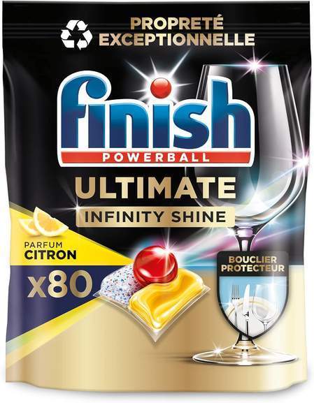 1 Paquet de 80 capsules Finish Ultimate Infinity Shine Pastilles Lave- Vaisselle Citron –