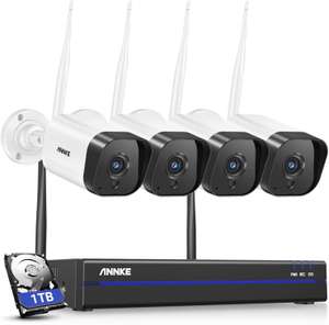 Système de vidéosurveillance sans fil ANNKE WS300 - 4 Caméras WiFi (2K 3MP IP66) + Enregistreur vidéo NVR 8CH + HDD 1 To (Compatible Alexa)
