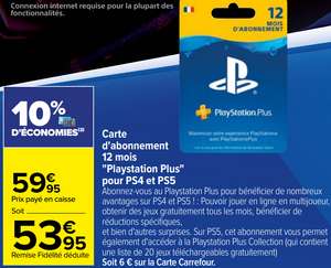 Abonnement de 12 mois au PlayStation Plus (via 6€ sur la Carte de Fidélité)