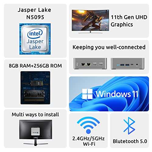 Mini PC BMAX B3 Plus - Celeron N5095, 8Go RAM, SSD 256 Go, WiFi 5, BT4.2, Gigabit Ethernet (Vendeur tiers)