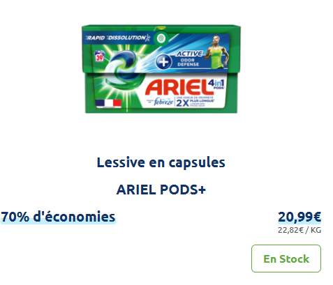 Lessive Capsule Ultra Détachant Ariel Pods (Via 16.79€ sur la carte  fidélité) –
