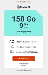 Forfait mobile 150go +14 Go en EU/DOM, Appels, SMS/MMS illimités (sans engagement)